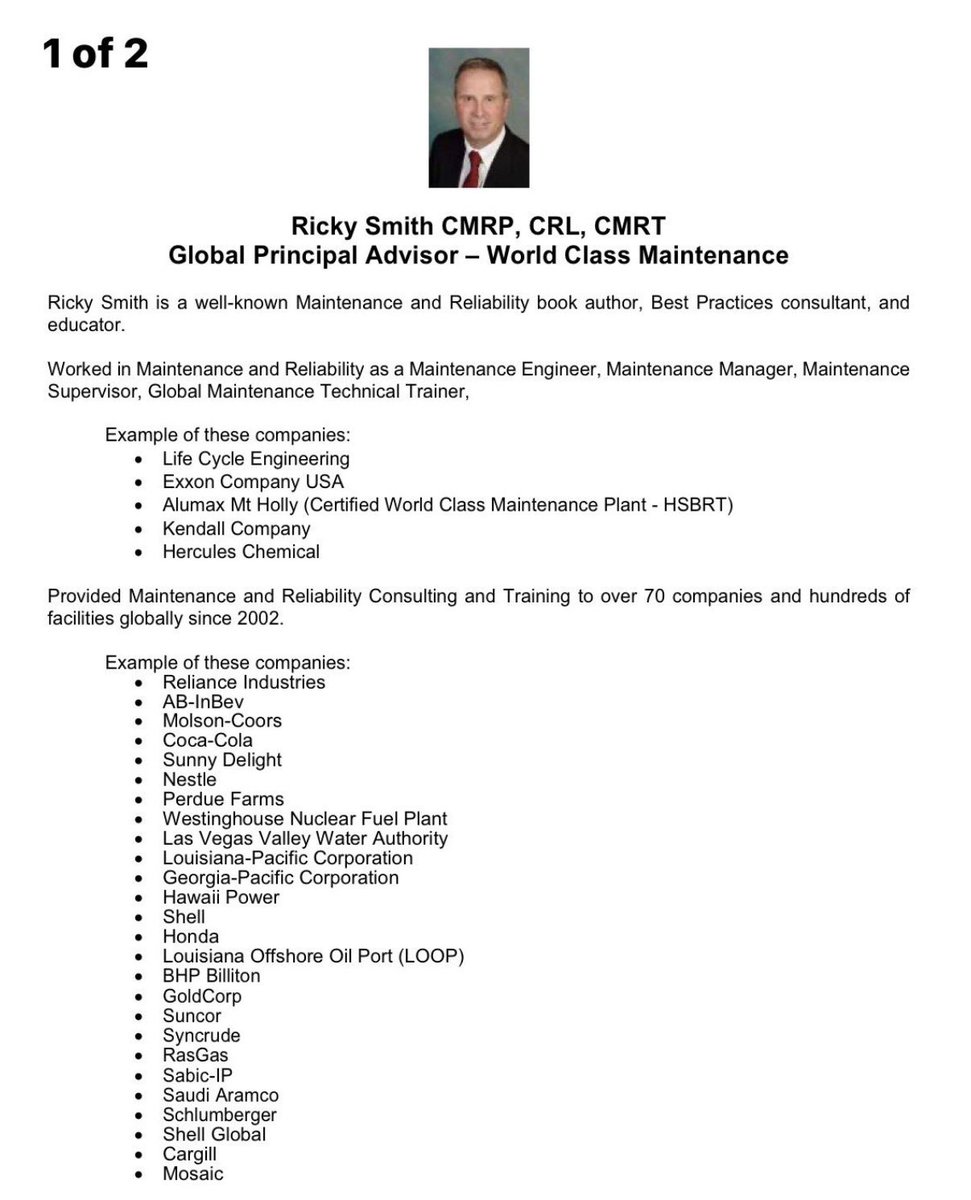 Ricky Smith CMRP, CRL, CMRT (@askrickysmith) on Twitter photo 