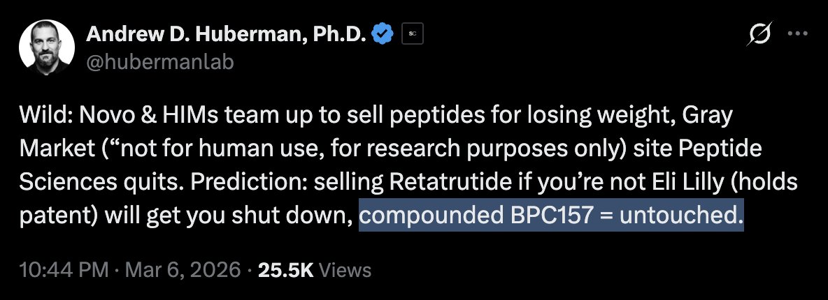 ANDREW HUBERMAN ON $HIMS x $NVO, PEPTIDES SCIENCES SHUTTING DOWN, AND BPC -157 ANDREW HUBERMAN ON $HIMS x $NVO, PEPTIDES SCIENCES SHUTTING DOWN, AND BPC -157