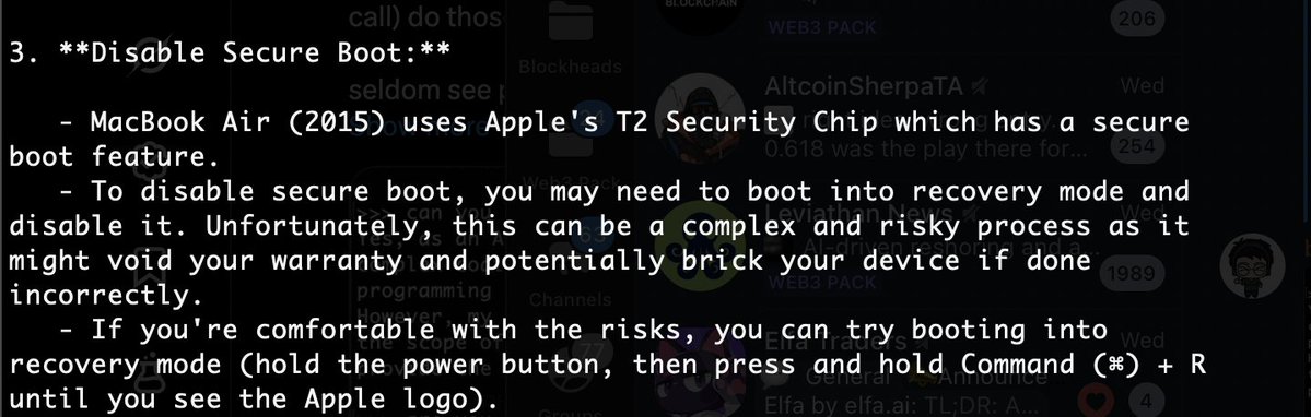 goingonchain's tweet image. but the problem with local llm is it it confused easily 

*thinking Macbook Air 2015 has Apple T2 chip