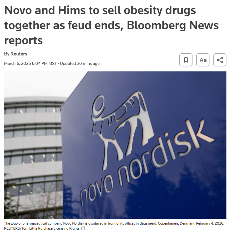 Unclestocknotes's tweet image. #HIMS 
根據彭博社報道，Novo and Hims 將結束不和，共同銷售減肥藥。

股價已經先反應了!!