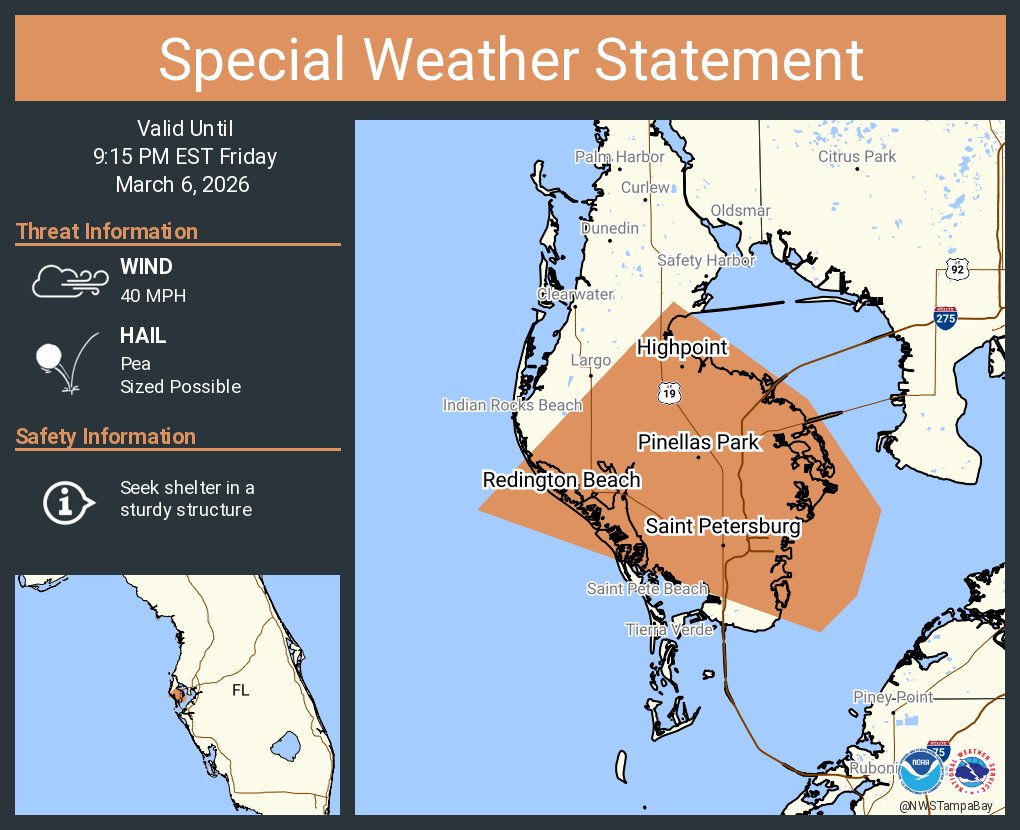 A special weather statement has been issued for Saint Petersburg FL ...