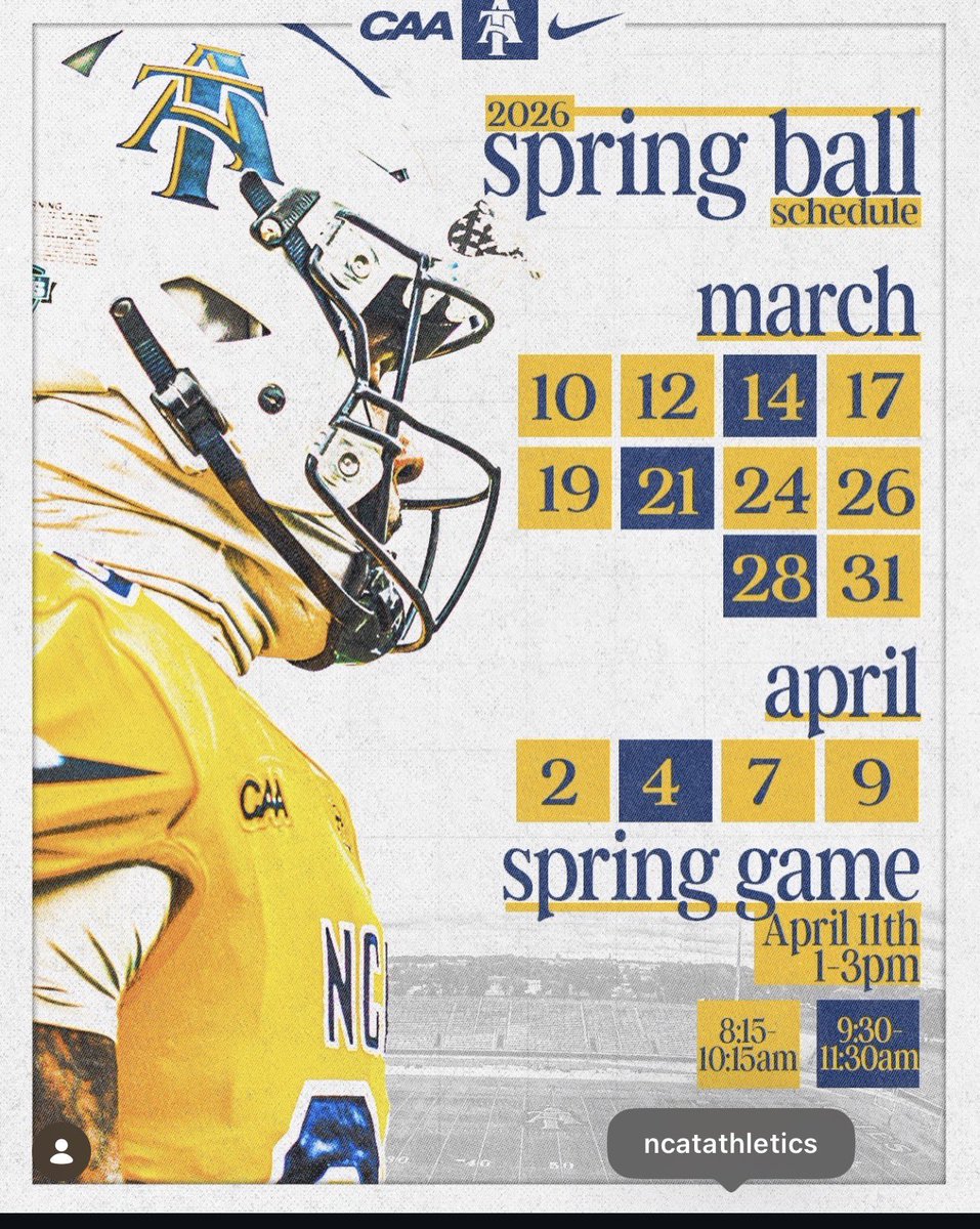 TylerJordan2027's tweet photo. I will be at @NCATFootball Tuesday, March 10th for a Spring Practice!! Thank you @CoachCrossenYG !
@CoachJOFFRION @KFHSfootball https://t.co/VRXrjv8aqj