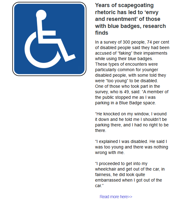 TomKindlon's tweet image. Years of scapegoating rhetoric has led to ‘envy and resentment’ of those with blue badges, research finds

Note: blue badge = name for disabled parking permit in the UK

disabilitynewsservice.com/years-of-scape…

Screenshot from AMMES March 2026 Newsletter

#Disabled #chronicillness