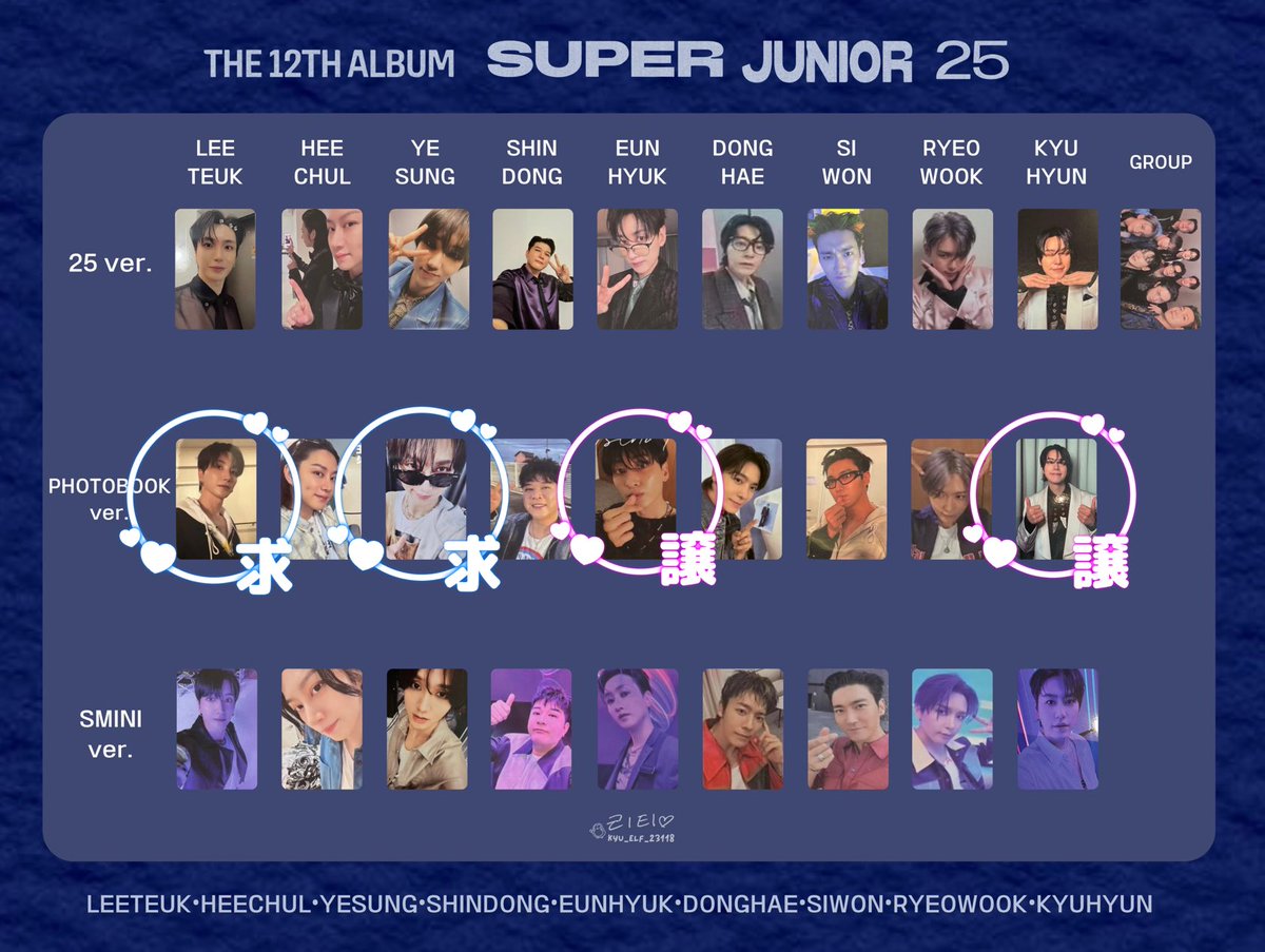 mii8935's tweet photo. SUPER JUNIOR トレカ 交換

12thアルバム SUPERJUNIOR25

【譲】
25ver シウォン
PhotoBook ver ウニョク、キュヒョン
Smini ver ヒチョル

【求】同種 イェソン>イトゥク

3/7、3/8ベルーナで手渡し交換希望です

 #SUPERJUNIOR  #SJ  #ExpressMode https://t.co/j050omvllX