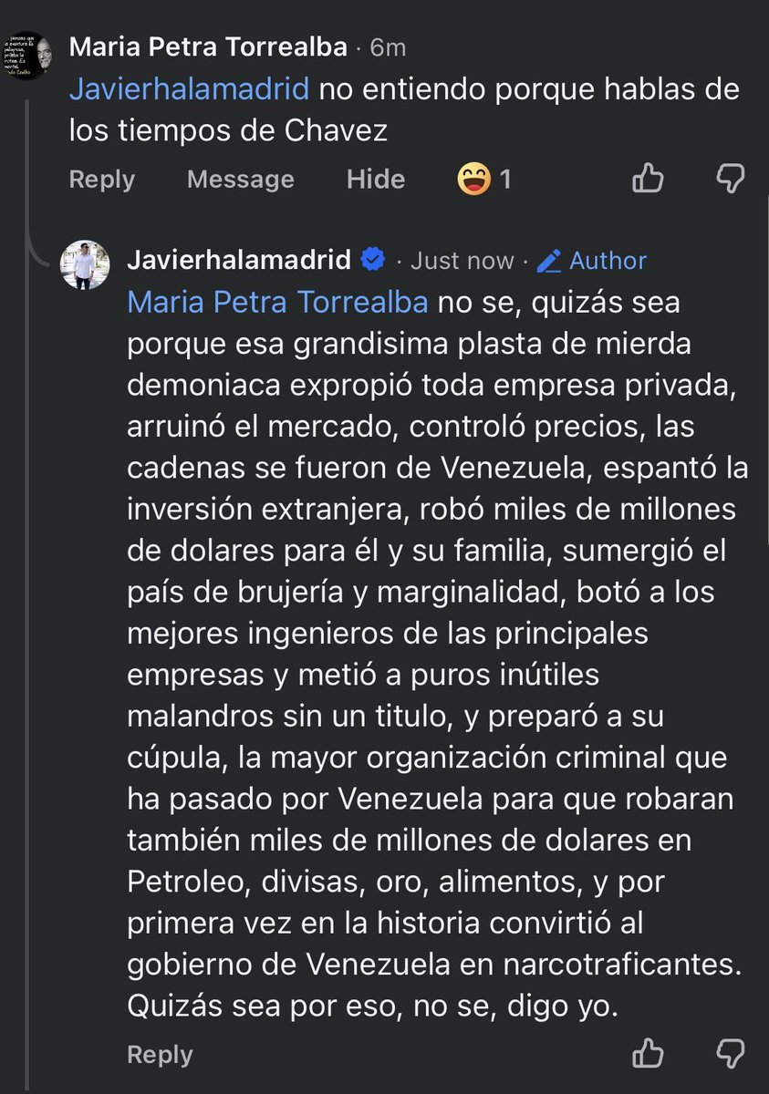 Mi respuesta mas tranquila a un chavista:
