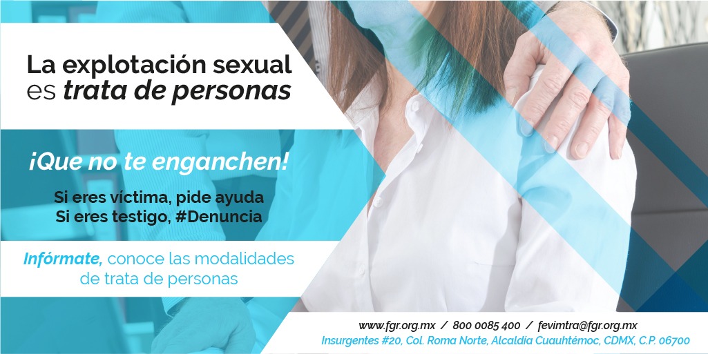 La explotación sexual es #TrataDePersonas. Mujeres y niñas son enganchadas, violentadas y amenazadas para evitar que escapen. #Denuncia: #FEVIMTRA