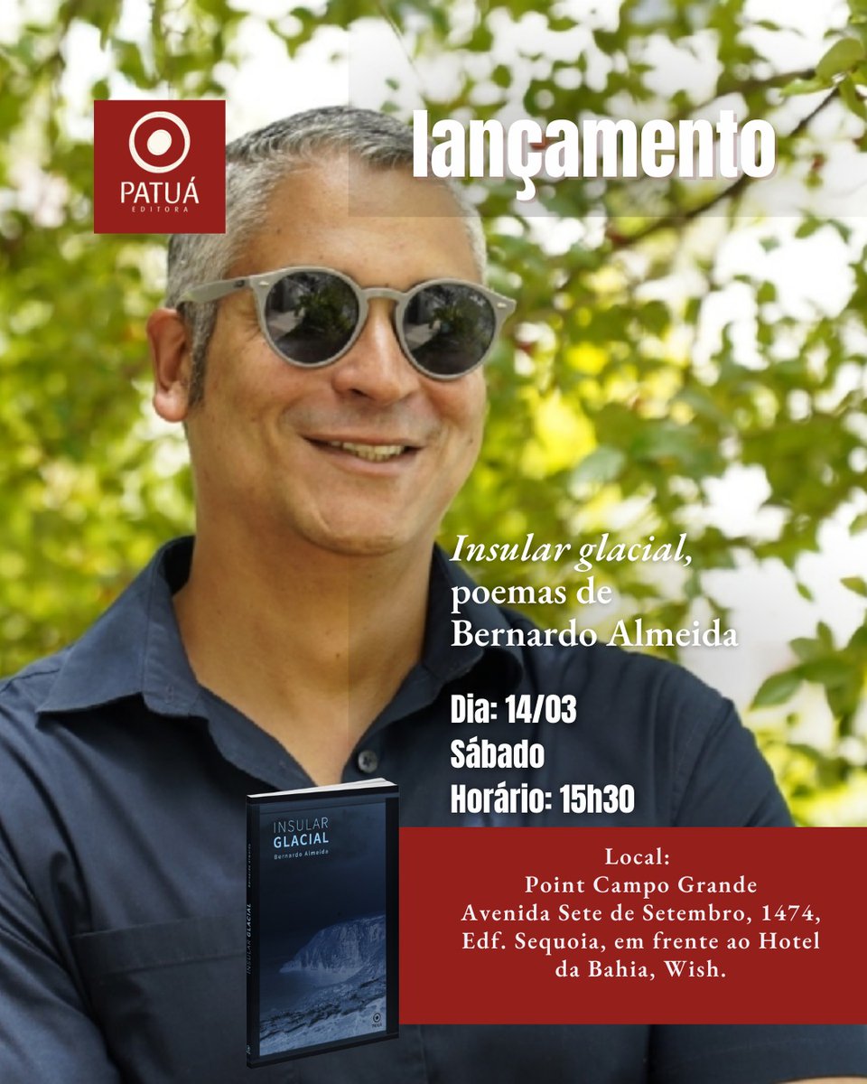 BomfimBrown's tweet photo. Lançamento de Insular Glacial
Novo livro de Bernardo Almeida, será lançado no dia 14 de março, no Point Campo Grande. Avenida Sete de Setembro, nº 1474, em Salvador. Às 15h30. https://t.co/rlbpI4JFpb