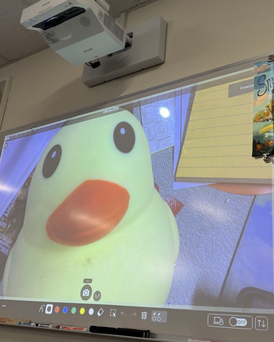 TNU842's tweet image. I put a duck fidget under my document camera and froze the screen. I told the students it was watching them and they needed to lock in. The class was silent and all work was finished. 🤣🤣🤣 #teacher #classroom #hacks