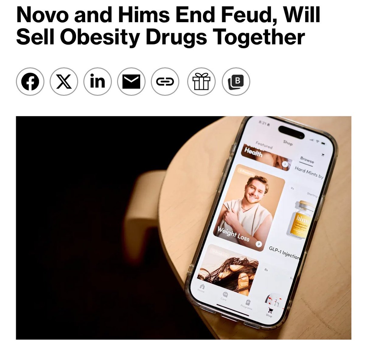 Ryan__Rigg's tweet image. Novo and Hims End Feud, Will Sell Obesity Drugs Together $NVO $HIMS

Novo Nordisk A/S plans to sell its weight-loss drugs on Hims &amp;amp; Hers Health Inc.’s platform, according to a person familiar with the matter, ending a highly public feud between the two companies that spiraled