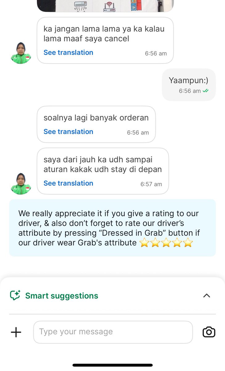 red0fdragon's tweet photo. Bnr bgt @GrabID kita sebagai cust tuh mau bgt loh nunggu 5-10 menit asal driver jelas ksh konfirmasi ga ghosting gt aj. Selain itu ada jg driver yg RIBET ky gini, bisa liat ya 6.55 sampe, 6.56 ngechat ky gini🙂 pdhl udh sampe di dpn &amp; gw pun turun tangga GAAKAN KALI 10 menit LOL https://t.co/SWrA8M4HPf