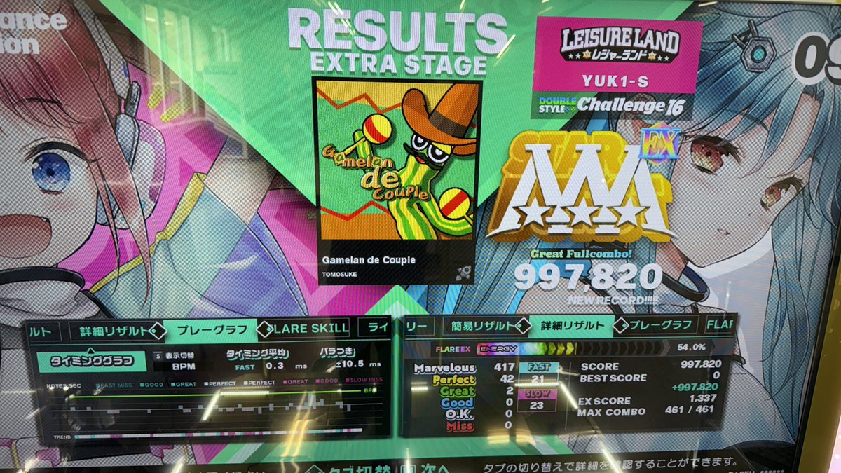 あっ、DP フレアスキル90000乗った
ようやっと両WORLDです！！

最後の曲ですか？ガムランですが…