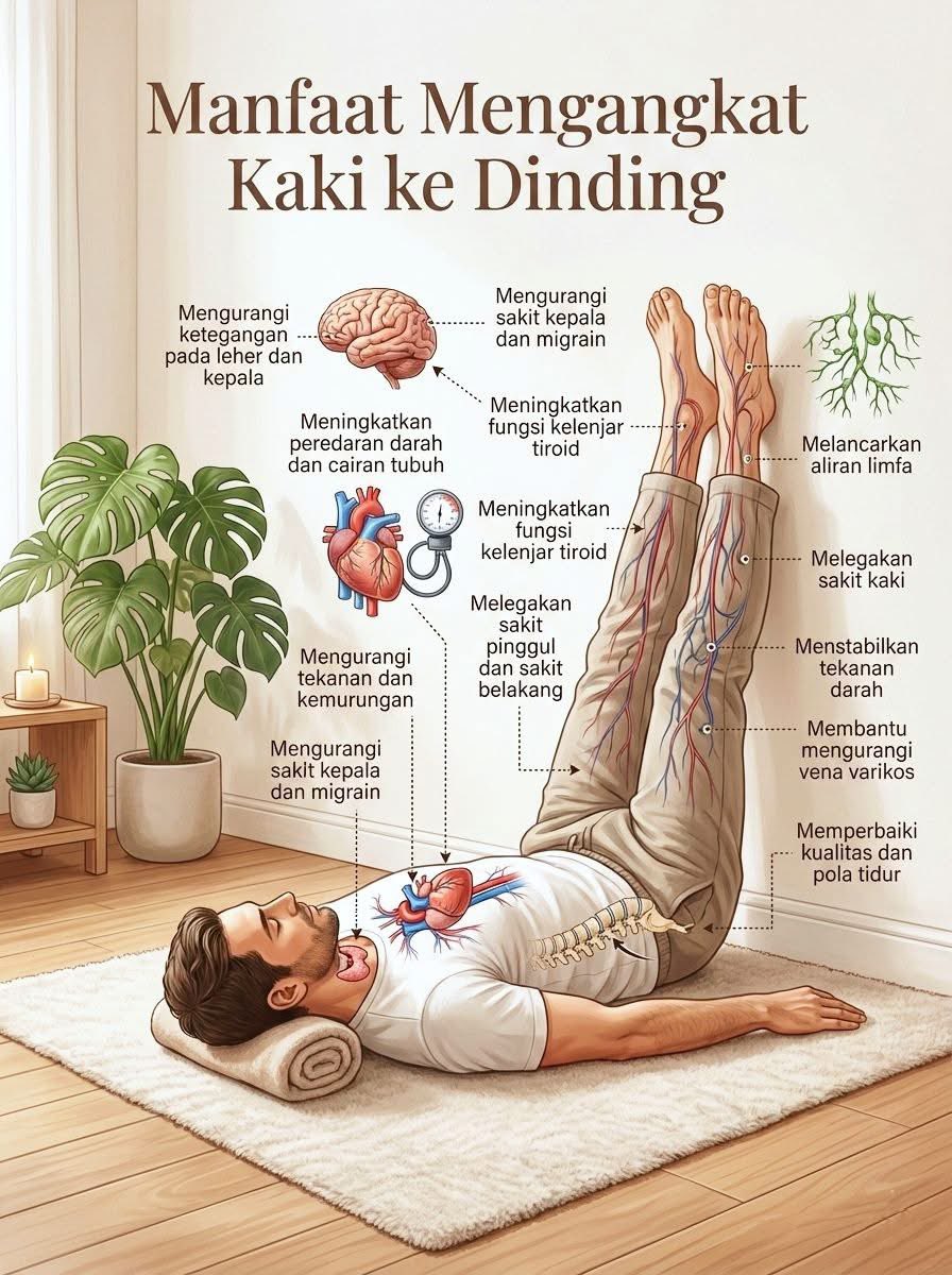 Manfaat Mengangkat Kaki ke Tembok (Legs Up the Wall)

Amalan mengangkat kaki ke tembok selama beberapa minit setiap hari memberikan pelbagai manfaat kepada kesihatan tubuh, antaranya:
