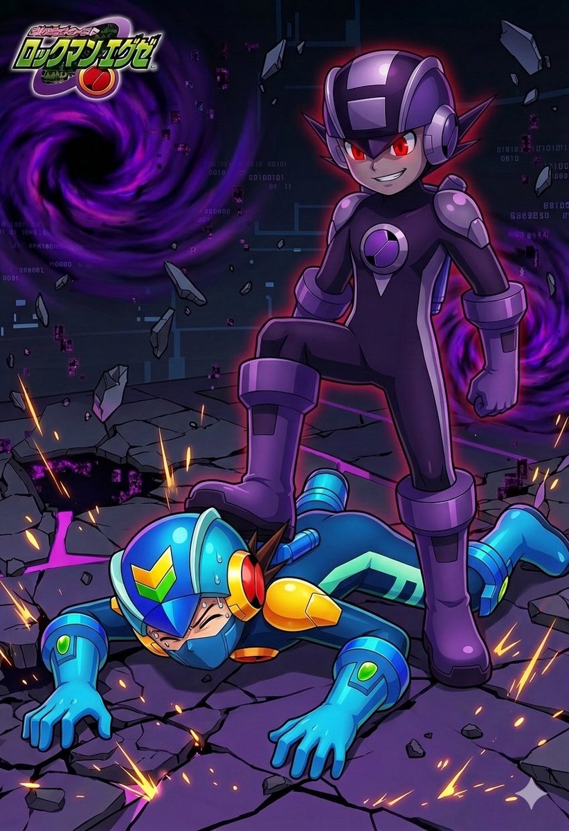 syumarifox's tweet photo. ダークロックマン様の攻撃にピンチなCF熱斗くんばっかり生成して寝不足なんですけど(苦笑) #AIart https://t.co/6at7c8uSiQ