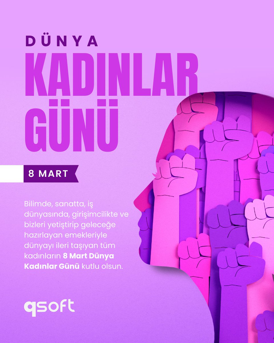 qsoftbilisim's tweet photo. Bilimde, sanatta, iş dünyasında, girişimcilikte ve bizleri yetiştirip geleceğe hazırlayan emekleriyle dünyayı ileri taşıyan tüm kadınların 8 Mart Dünya Kadınlar Günü kutlu olsun. #8Mart #DünyaKadınlarGünü https://t.co/AAaurKfmdb