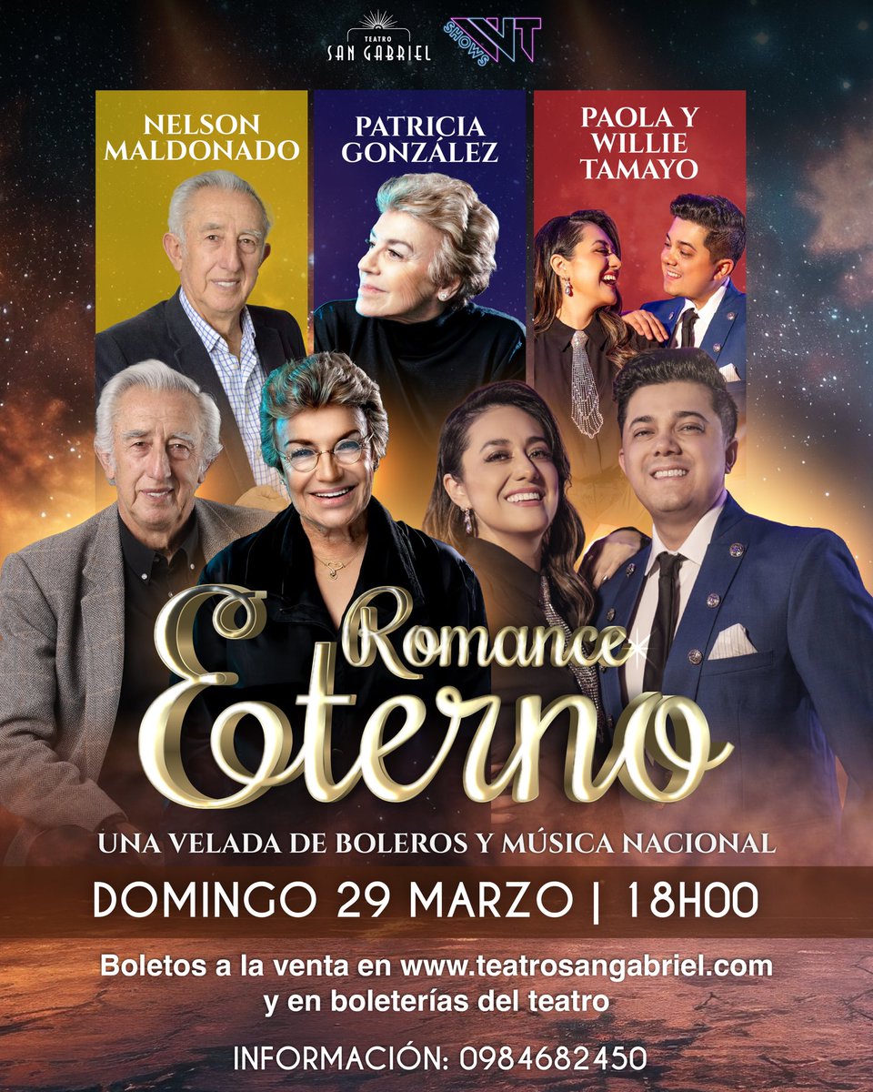 Sin mucho que decir creo que este es el concierto que todos estábamos esperando y más aún si eres amante de los boleros y nuestra música nacional. Reserva tu butaca con tiempo. Entradas ya a la venta en línea aqui: tickets.teatrosangabriel.com/tc-events/roma… y en las boleterías del Teatro #Quito