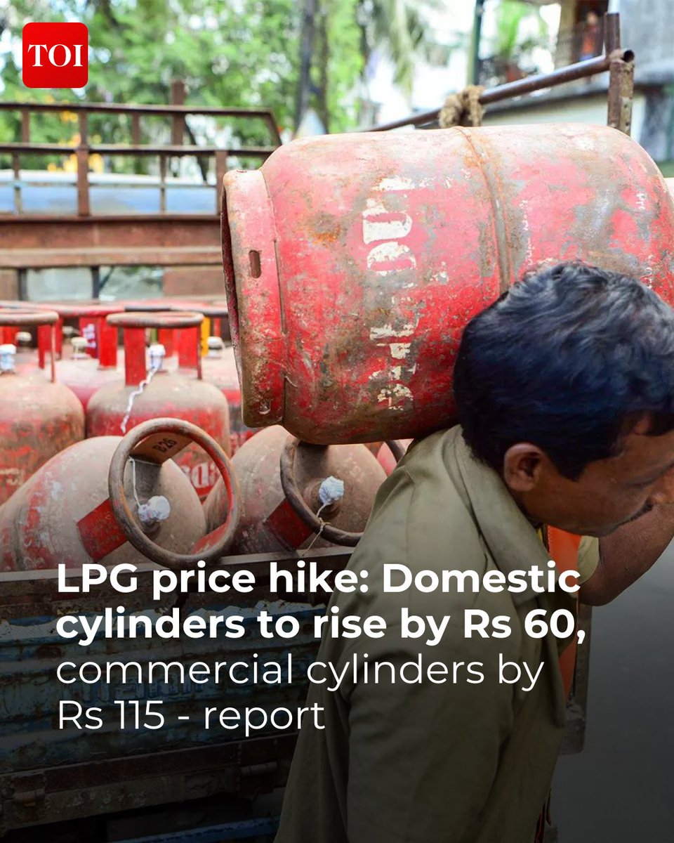 The price of #domestic cooking #gas #cylinders has been increased from Saturday (March 7), with the cost of a 14.2-kg #LPG cylinder rising by Rs 60 across the country, according to reports.

Know more 🔗 toi.in/Vj-chZ