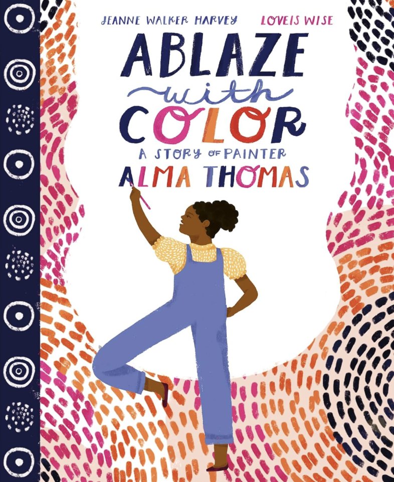 JeanneWHarvey's tweet image. "The colors pop &amp;amp; glow. They shimmy, shake &amp;amp; dance across the canvas. Slowly, steadily, the idea that Alma had in her mind takes shape. She's flying with Snoopy in an ebony-black sky." A new Alma Thomas book! I'd love to see LIFTOFF paired with our ABLAZE WITH COLOR! @EastWestLit