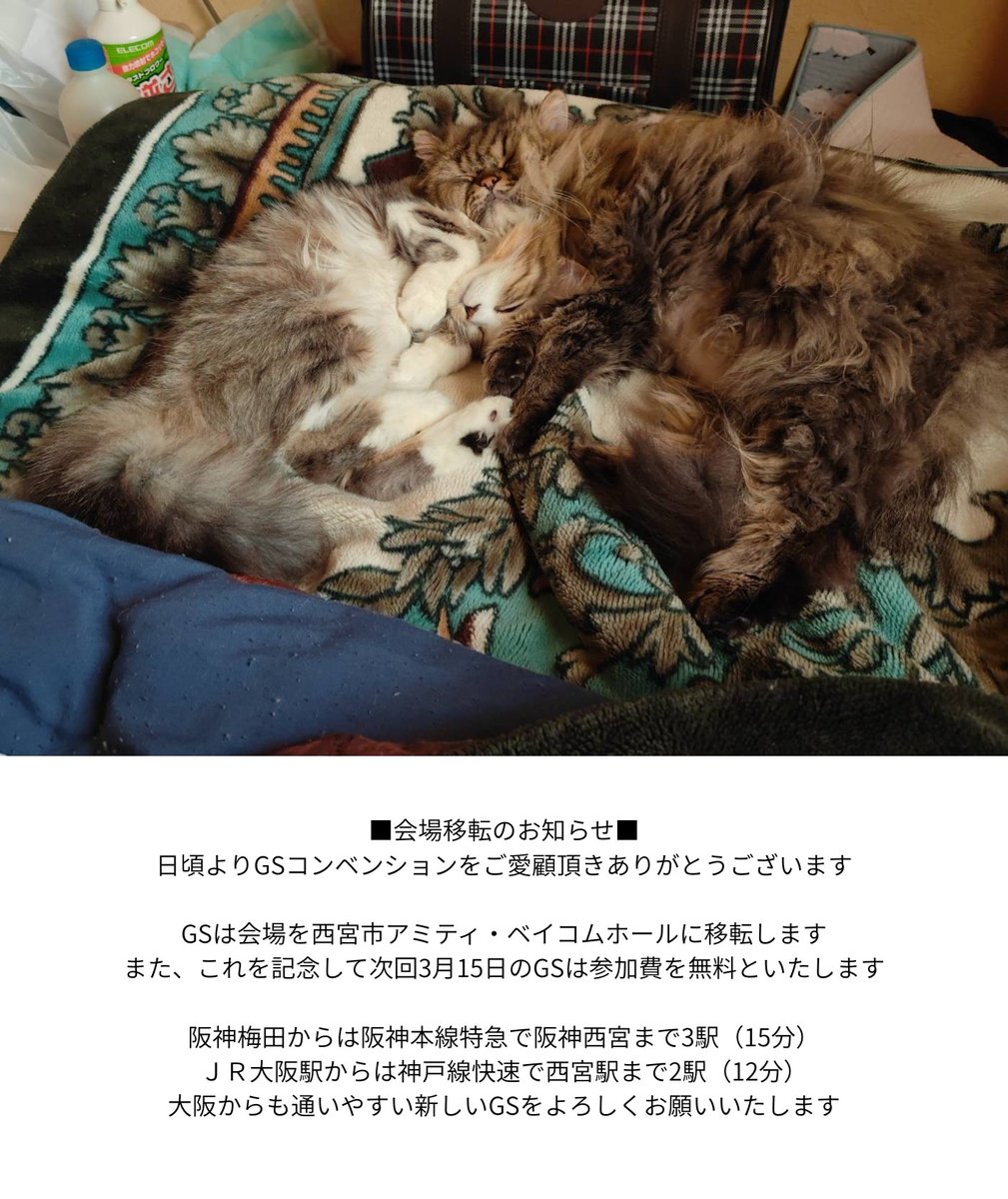 gstttan's tweet photo. 【再々掲】会場移転のお知らせ
日頃よりGSコンベンションをご愛顧頂きありがとうございます

GSは会場を西宮市アミティ・ベイコムホールに移転します
また、これを記念して3月15日のGSは参加費を無料といたします
詳細は画像またはHPをご確認ください
https://t.co/DtPGANPQRN
#TRPG 
#TRPG_GS https://t.co/UIAHfPpwBO