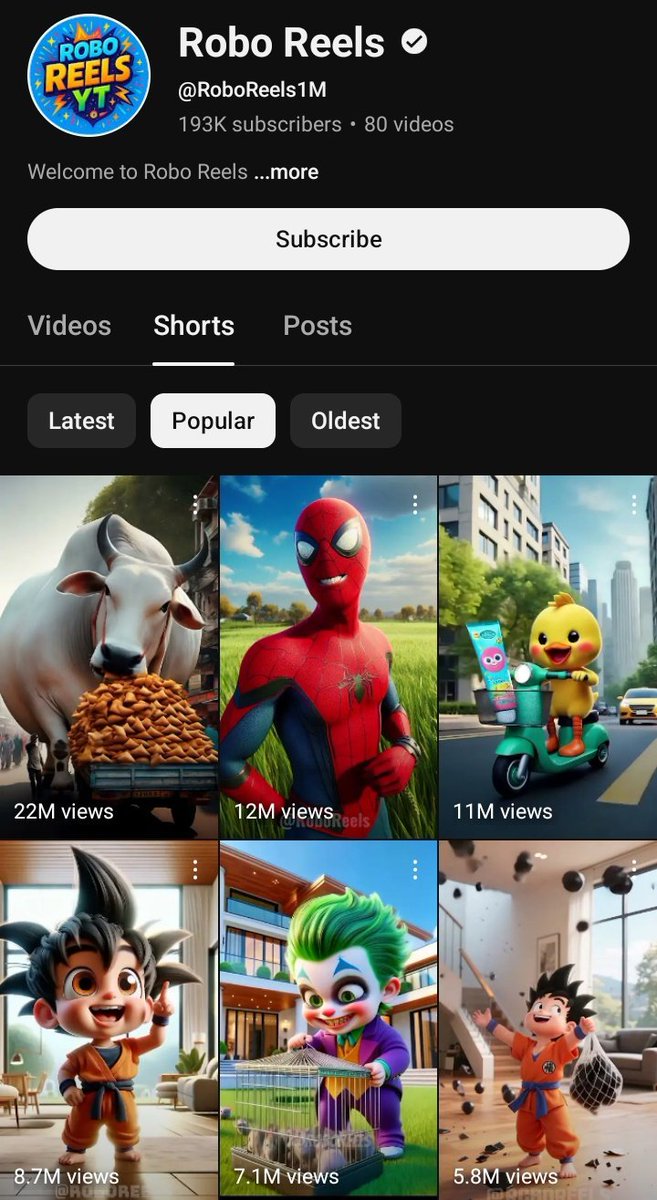 MikelA325w1's tweet photo. This is WILD. 🤯
A faceless AI channel  Robo Reels  is pulling in $20K+/month just posting simple AI-generated character videos.

22M, 12M, 11M views — no camera, no talking, all AI.

Want the full guideline ?

❤️ Like
🔁 Repost
💬 Comment “REELS” ( must follow me to get DM) https://t.co/Knwnso1zO3