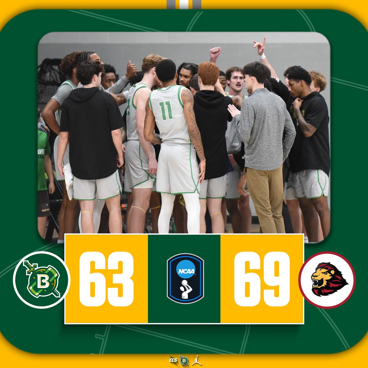 BelhavenMBB's tweet photo. Gave it everything we had, but fell in overtime to No. 3 ranked St. Thomas (TX).

FINAL (OT) | Belhaven 63, No. 3 St. Thomas (TX) 69

#GoGreen | #LJT https://t.co/RrlcM21fs2