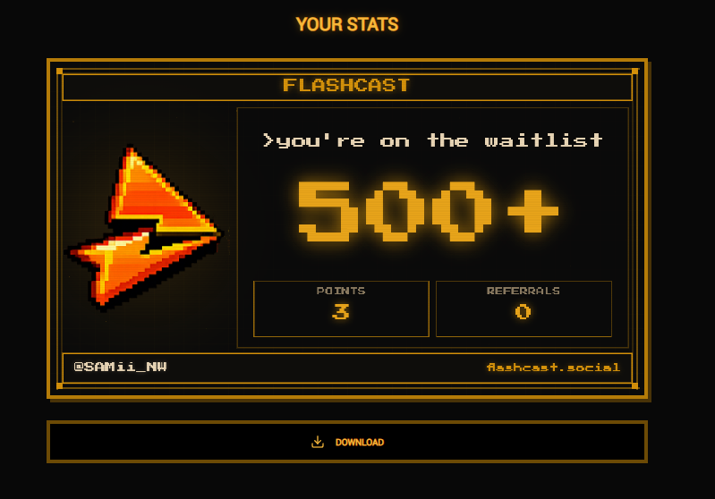 SAMii_NW's tweet photo. My Flashcast Social waitlist position is: # +500 https://t.co/brtJEIRa6s