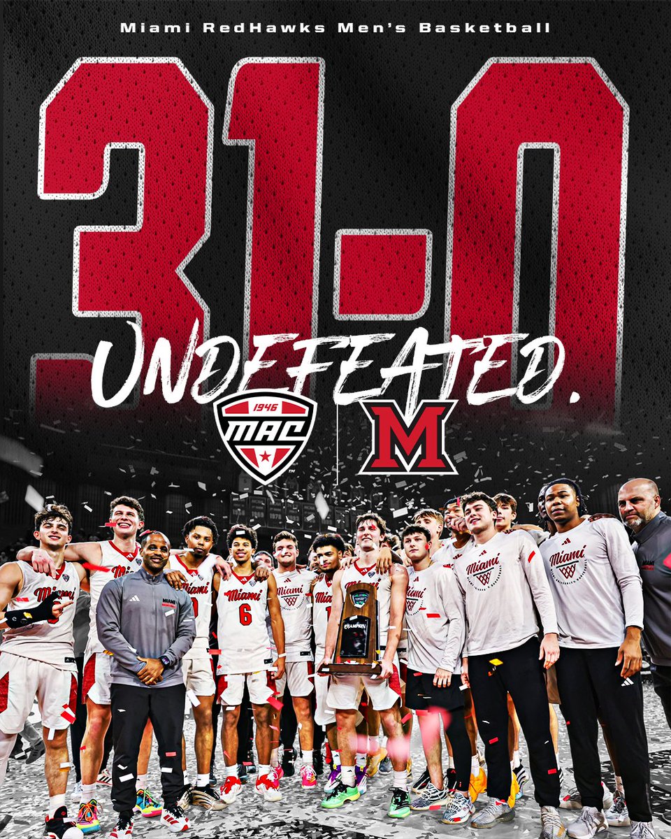 MACSports's tweet image. UNBEATEN. UNBLEMISHED. UNFLAPPABLE.

The Miami RedHawks have officially completed just the FIFTH undefeated regular season since 1985‼️

@MiamiOH_BBall | #MACtion