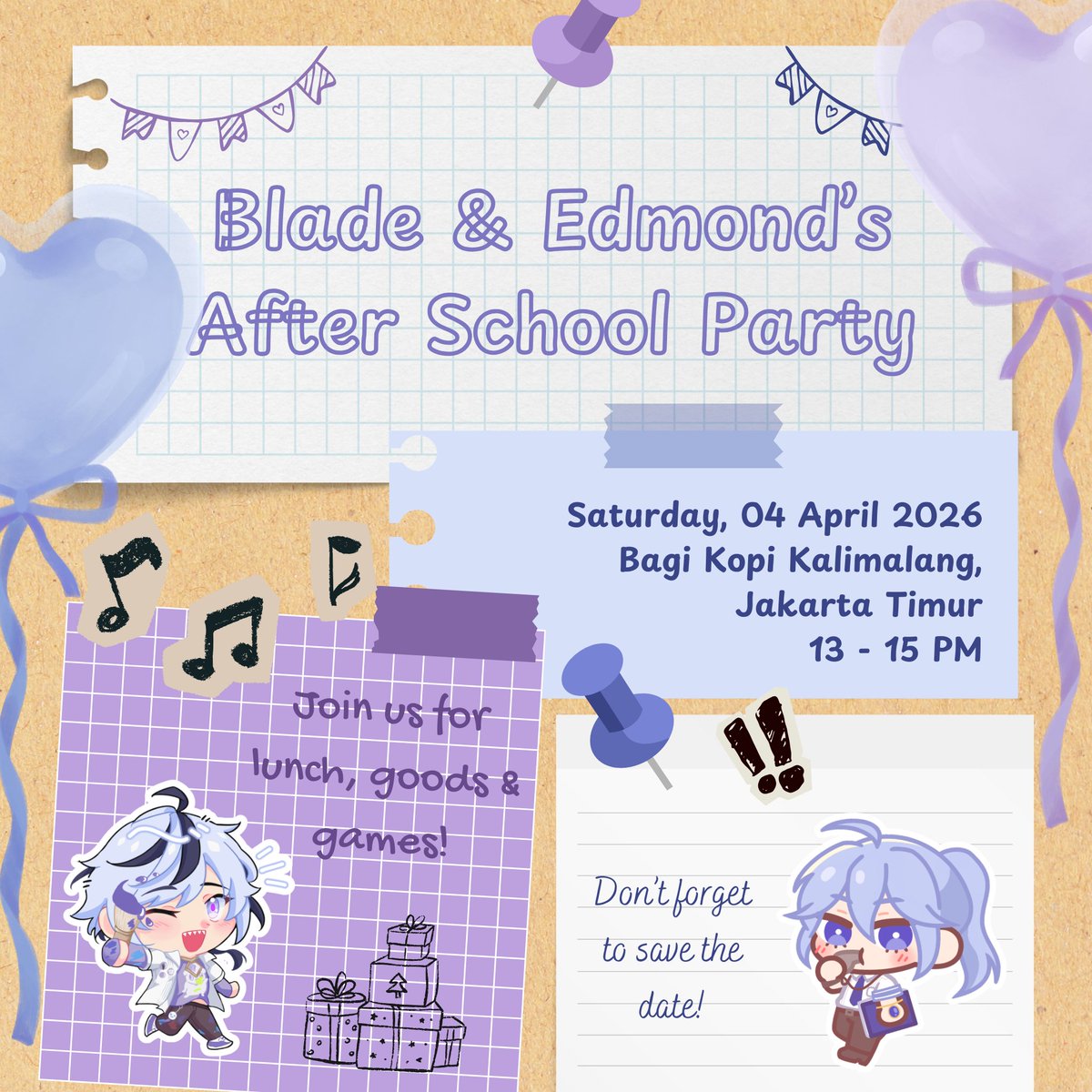 Dear Kleindonesians,
You're invited to Blade &amp; Edmond's after school party. Don't forget to save the date! 

🤍💙🤍💙🤍💙

🗓️ : Sabtu, 04 April 2026
🕑 : 13 - 15 pm
📍 : Duren Sawit, Jakarta Timur

RSVP &amp; merch kit PO coming soon~

#BladeEdmondAfterSchoolParty