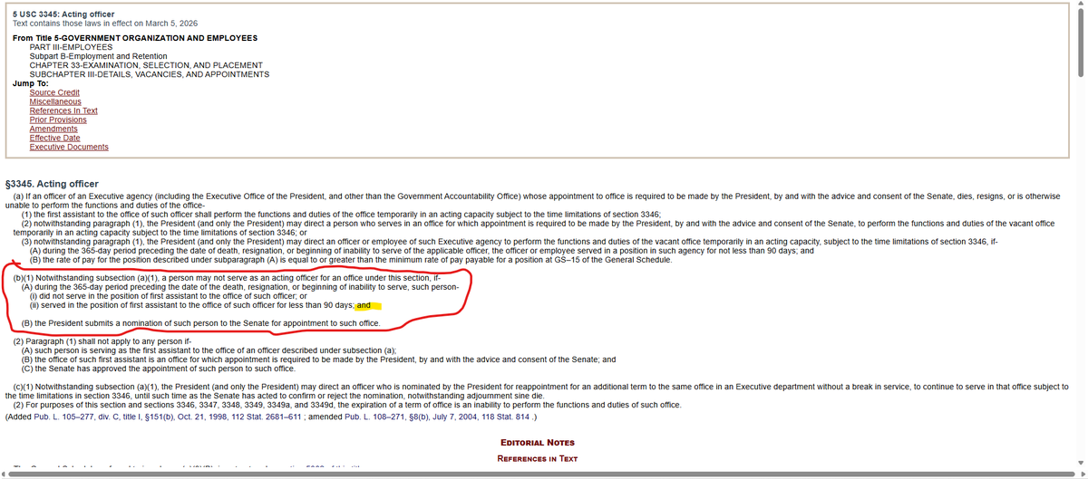Ga289798Ga's tweet image. 5 USC 3345 is clear. The appointment as acting DHS secretary was illegal just like the liberation day tariffs that must now be refunded. You support a law breaking wanna be dictator.