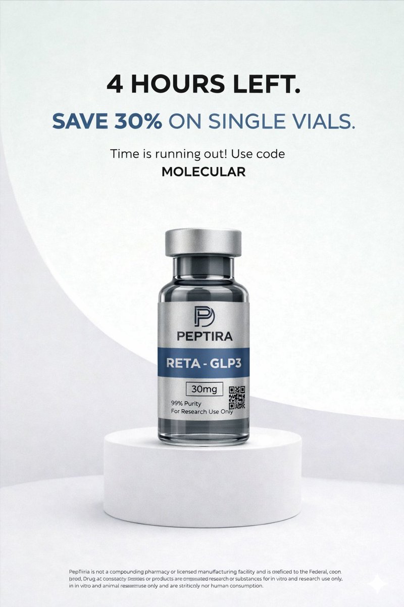 mlcrscty's tweet photo. 4 HOURS LEFT for 30% OFF Single Vials!!!
Ends 11:59 MST

Shop Today 👉 https://t.co/KpmqQFYgSq

Research Use Only. #peptides #biohacking https://t.co/BRbqJyoItY