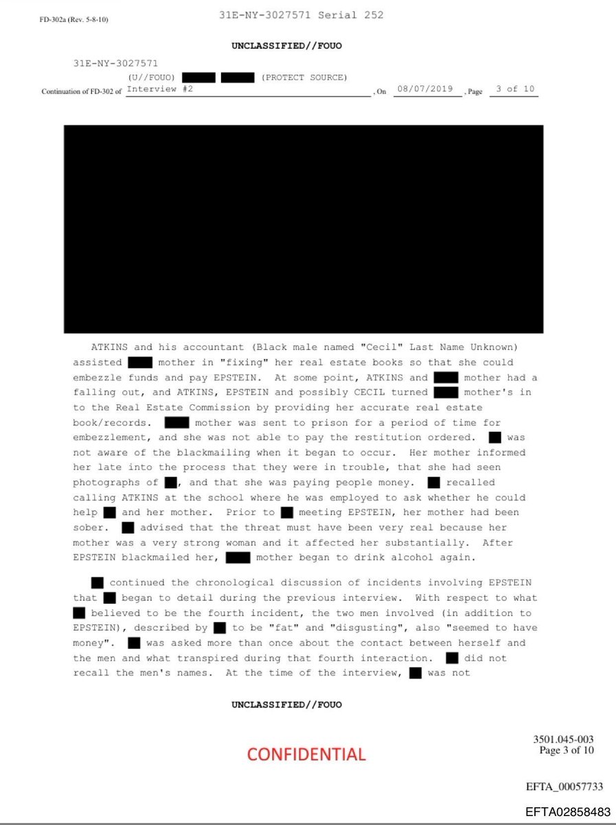 epsteinsearchin's tweet photo. FBI Case 31E-NY-3027571. August 7, 2019.

A woman told the FBI she met Trump through Epstein at age 13-15.

She says they discussed the blackmail operation together.

"Throughout my life his people have found me."

This document was withheld from Congress. https://t.co/zuT6rf1KXy