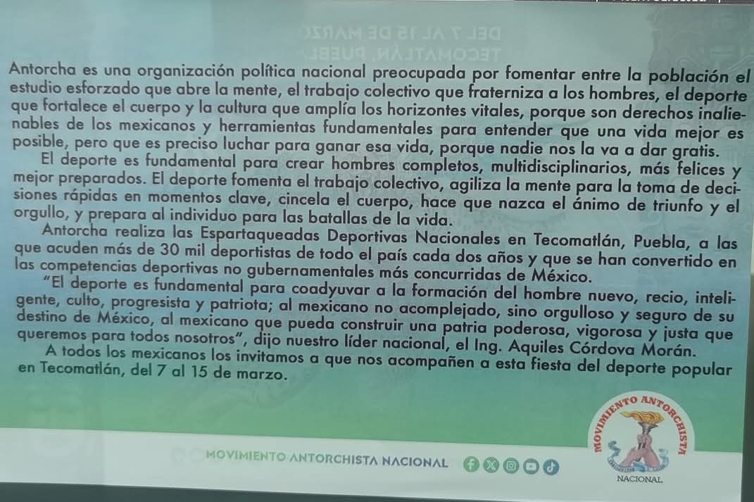 "El deporte es fundamental para coadyuvar a la formación del hombre nuevo, recio, inteligente, culto, progresista y patriota; al mexicano que pueda construir una patria poderosa, vigorosa y justa que queremos para todos nosotros."