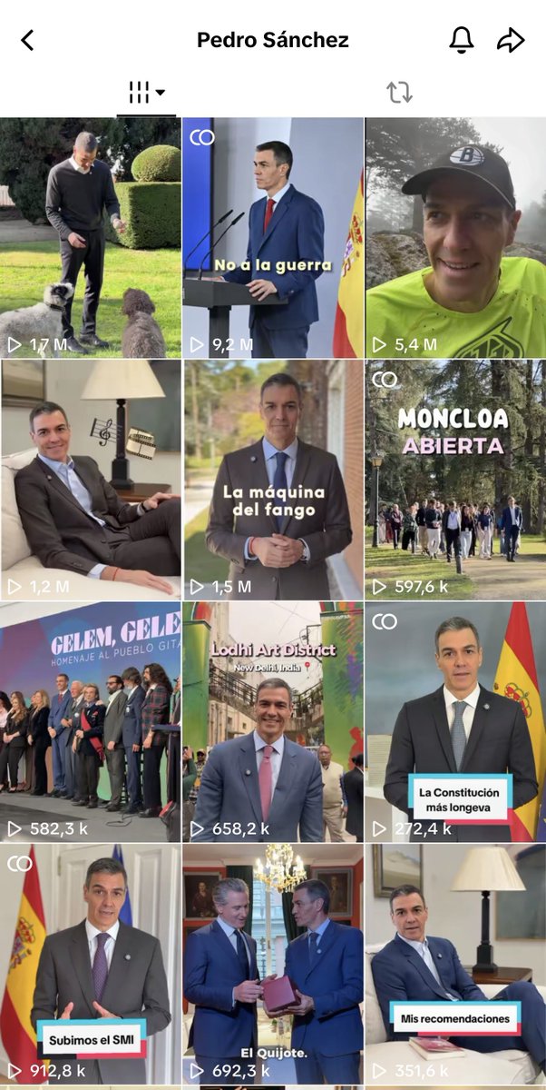 xtomas's tweet photo. Mientras que tú sigues pensando que hacer videos es una frivolidad, que dedicar tiempo a las redes es un despilfarro, y que crear contenidos no políticos es poco institucional, inapropiado, y que “la gente no quiere eso”…. Pedro Sánchez supera el millón de visualizaciones de media por cada video que sube en TikTok, y va más allá de las redes, puesto que la mayoría de medios se hacen eco de sus contenidos.