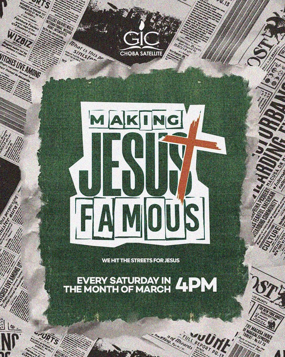 GICCHOBA's tweet photo. Port Harcourt must hear the name of Jesus today.
Join us at GIC Choba by 4PM as we take the gospel to the streets.
#MakeJesusFamous https://t.co/N97HubiYuW
