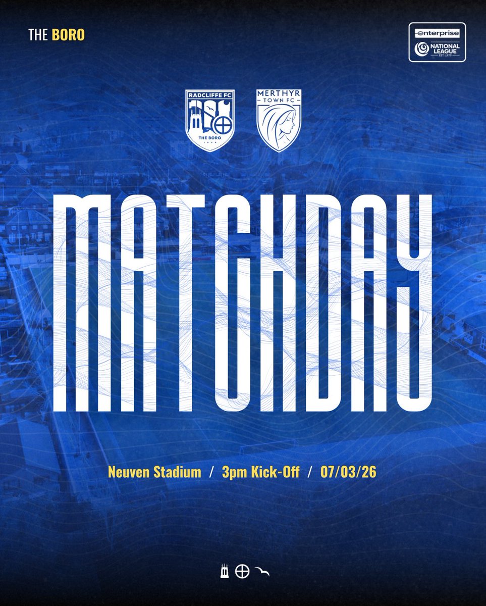radcliffeboro's tweet photo. 𝗠𝗔𝗧𝗖𝗛𝗗𝗔𝗬 🏡

🆚 @MerthyrTownFC 
📍 Neuven Stadium
⏰ 3pm kick-off
🎟️ https://t.co/OfKZ1DxStv

#WeAreRadcliffe #UTB https://t.co/GaLDeoHmTc
