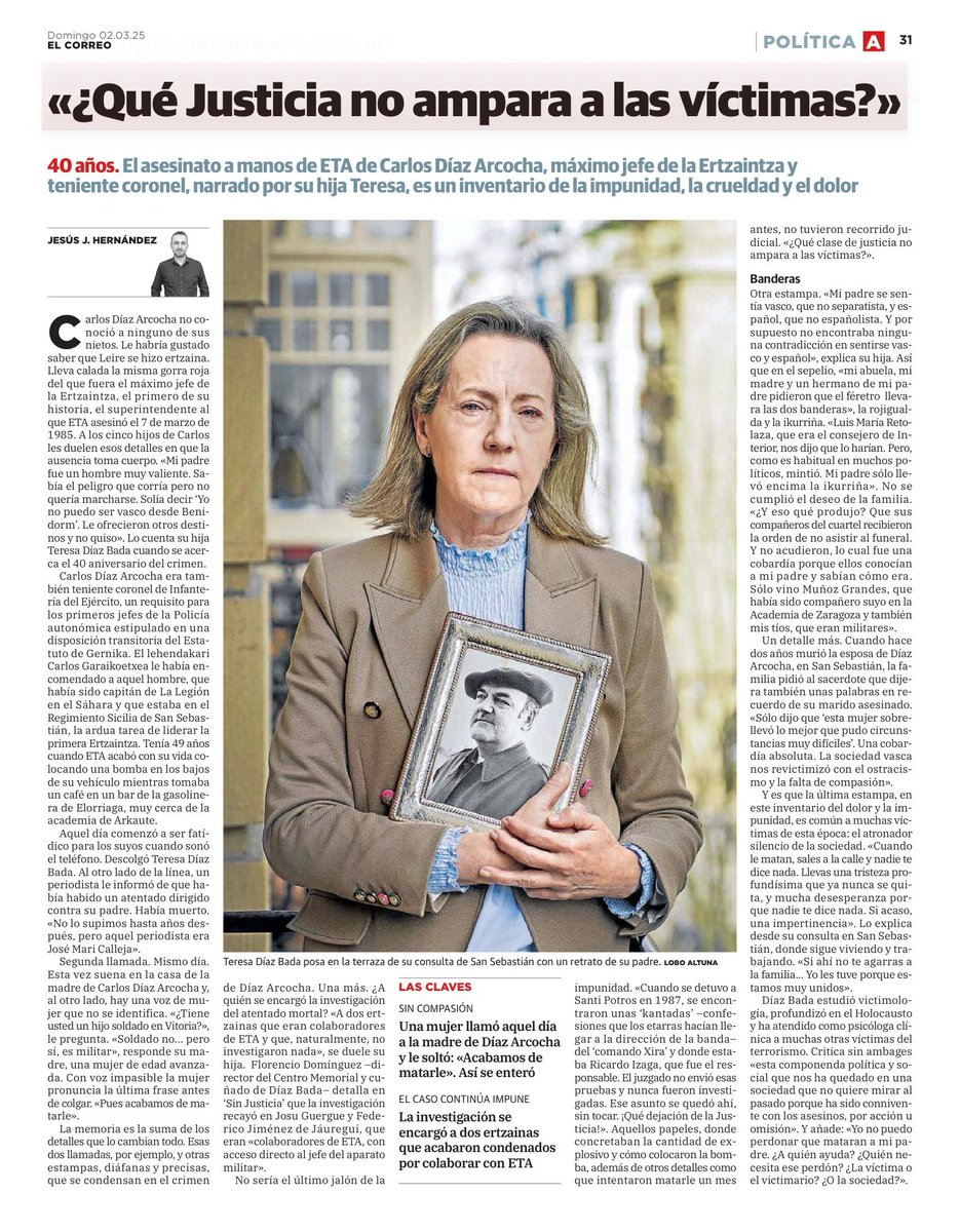ConsuorF's tweet image. #TalDiaComoHoy de 1985 #ETA mató en #Vitoria al primer jefe de la @ertzaintzaEJGV y Tte. coronel Carlos Díaz Arcocha con una bomba-lapa colocada bajo su coche mientras desayunaba. Estuvo amenazado desde que aceptó el cargo.

#Vivirsabiendoquetevanamatar

#heroe

#Impune

🧵