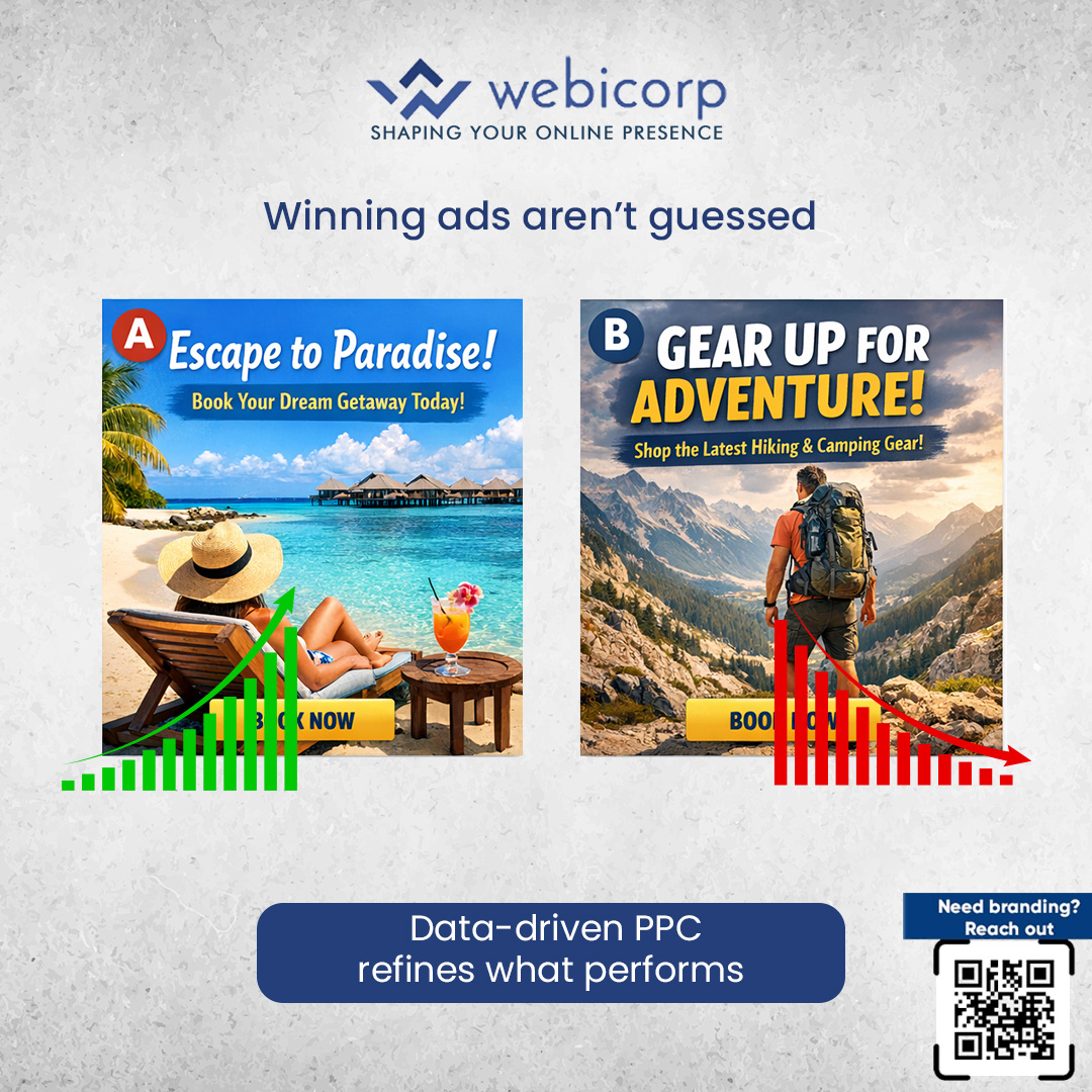 webicorp's tweet image. Not every creative generates equal results. Testing reveals which messaging converts better. Data-driven PPC continuously optimizes campaigns to maximize performance and reduce wasted spend.

#Webicorp #PPCMarketing #CampaignOptimization #AdTesting #AdPerformance #MarketingROI