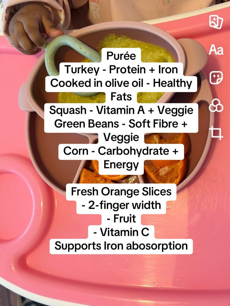 healthymaisha's tweet photo. Simple Ways to Build a Balanced Meal for your Baby👇 ——
When building meals for babies, think about nutrient density, not perfection.
Some meals may not contain every macronutrient, and that’s okay. What matters is that across the day and week your baby is exposed to foods that support growth and development.
Aim to include when possible:
• Iron-rich proteins for brain development
• Healthy fats for energy and brain growth
• Vitamin C foods to support iron absorption
• Vegetables and fruits for fibre, vitamins and gut health
• Carbohydrates for energy
This structure also helps make a variety of different meals either including similar food choices or new additions!
Small meals like these help babies:
• explore flavours
• develop feeding skills
• build a diverse gut microbiome
• meet their nutritional needs as they grow
#earlyyearsnutrition #weaning #afn #balanceddiet #healthymaisha