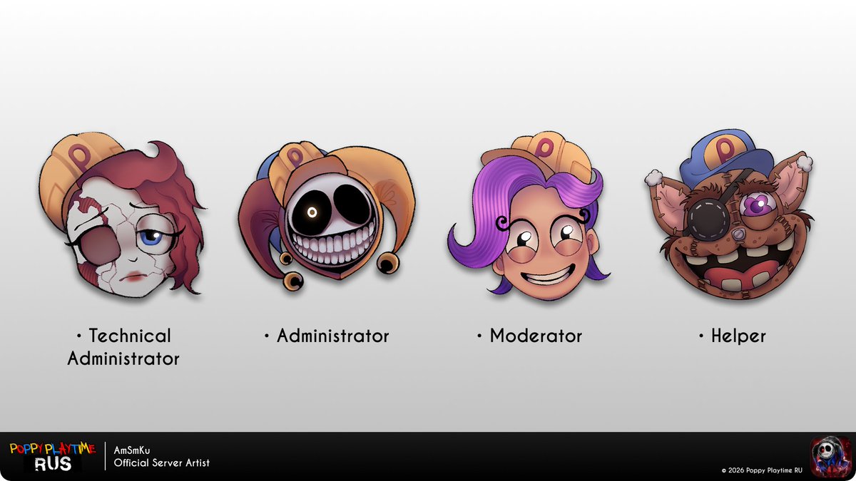 AmSmKu1's tweet photo. Poppy Playtime RU - Server Roles Art

I'm proud to say that I was in charge of designing the official role icons for the Poppy Playtime RU community.

• Discord server link:
https://t.co/L0KWpYooK6

#PoppyPlaytime #Poppy #Prototype #LillyLoveBraids #Giblet #DIgitalArt #Procreate https://t.co/dsDeRIhmfc
