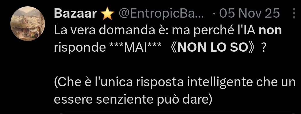 Tante risorse buttate di tutti questi colossi per arrivare a una conclusione che avrebbero trovato da un umano troppo umano su X.