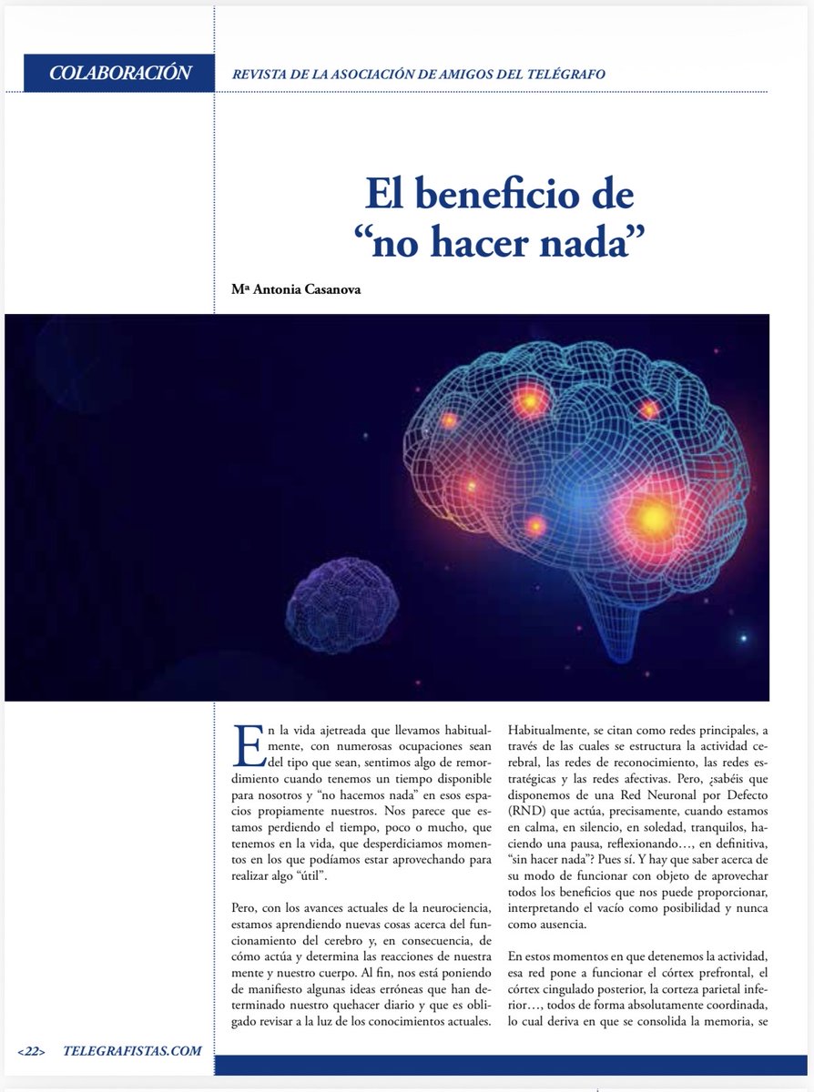 Hoy compartimos el nuevo artículo de Maria Antonia Casanova Rodriguez, publicado este mes de marzo: El beneficio de "no hacer nada". Se puede leer completo en su blog: …cacioncalidadydiversidad.blogspot.com