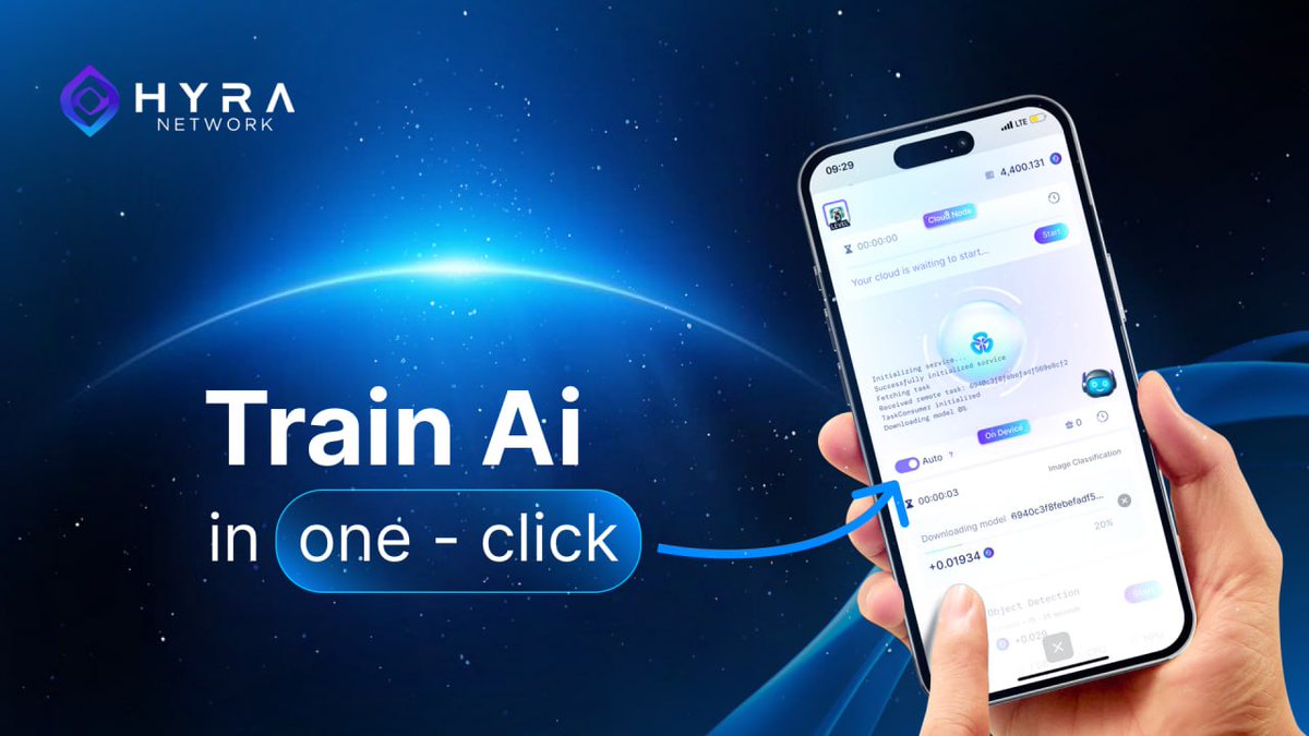 Training AI used to take weeks.
Setup. GPUs. Infrastructure. Budget.

What if it took one click?

With Hyra, AI training becomes simple:

⚡ Deploy training instantly
🖥 Tap into decentralized GPU power
📊 Scale workloads on demand
🔗 Work verified across the network

No hardware