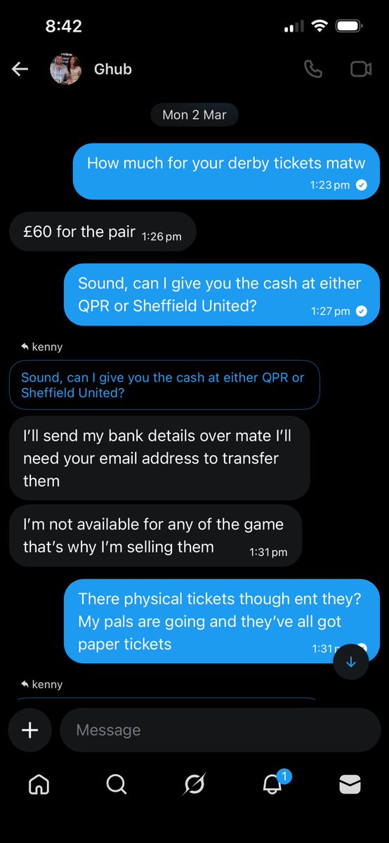 Loads of ticket scammers about recently, last week the guys profile was all blues and he was trying to sell derby tickets 

#bcfc #SAFC