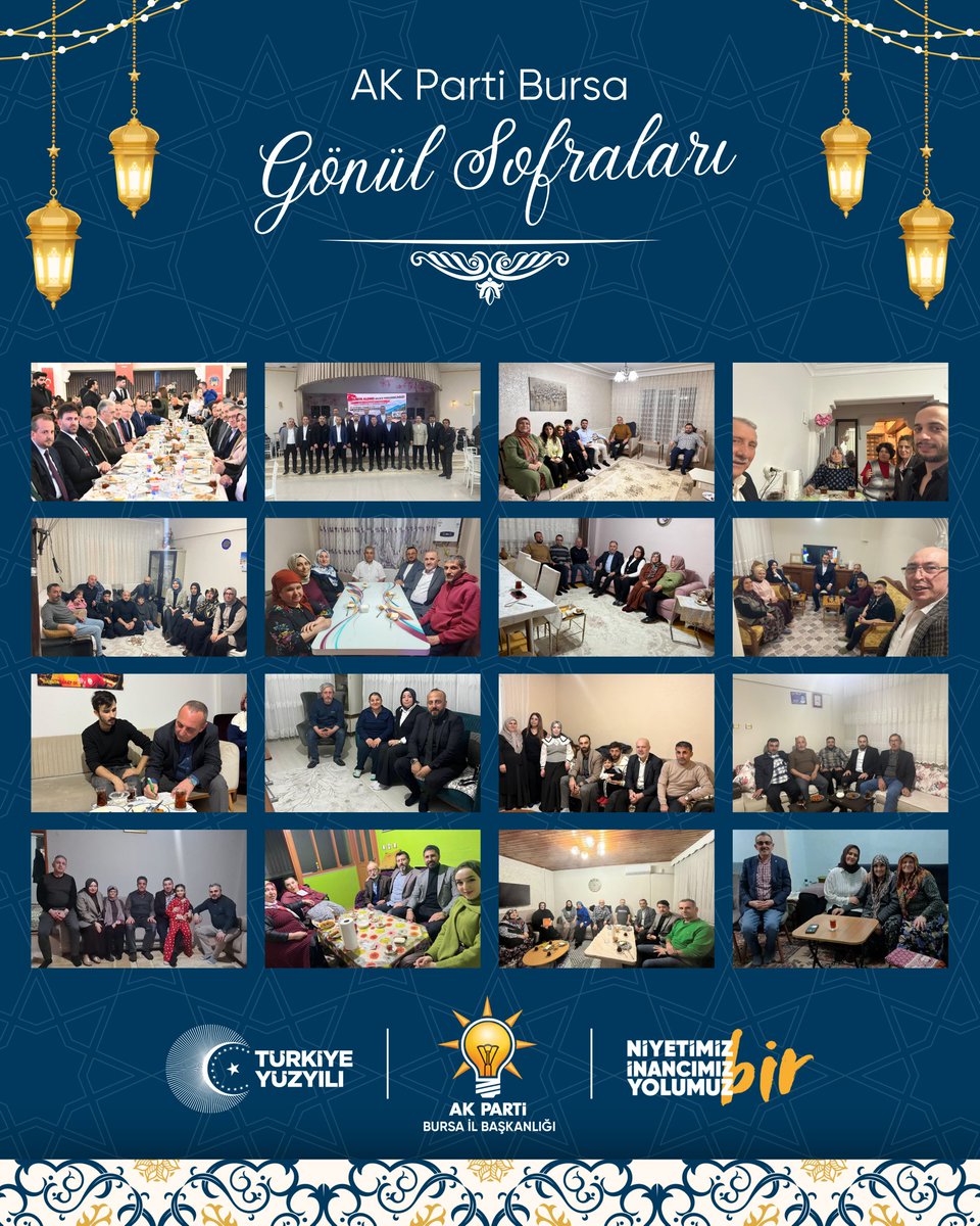 Ramazan ayının bereketi ile #GönülSofrası’nda hemşehrilerimiz ile buluşmaya devam ediyoruz.

Kadim Bursa'mızın dört bir yanında teşkilatımız ile birlikte her hanede, her gönüldeyiz. 🌙

#MilletimizleİnancımızBir
#AKBursaSahada

<a href="/davutgurkan/">Davut Gürkan</a> 
<a href="/abuyukgumus/">Ahmet Büyükgümüş</a> 
<a href="/drbetulsayan/">Dr.Betül Sayan Kaya 🇹🇷</a>