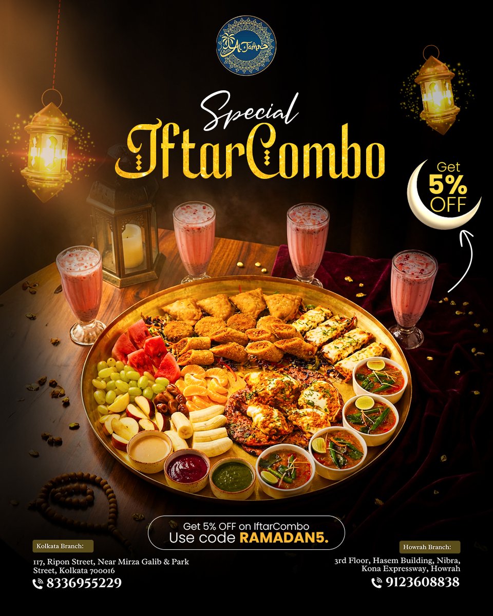 Altamr12's tweet photo. 🌙 Break your fast with a feast!
Enjoy our Special Iftar Combo packed with delicious treats.
Get 5% OFF with code RAMADAN5.
Only at Al Tamr.
#IftarCombo #RamadanSpecial #AlTamr https://t.co/SqCeYwT39q