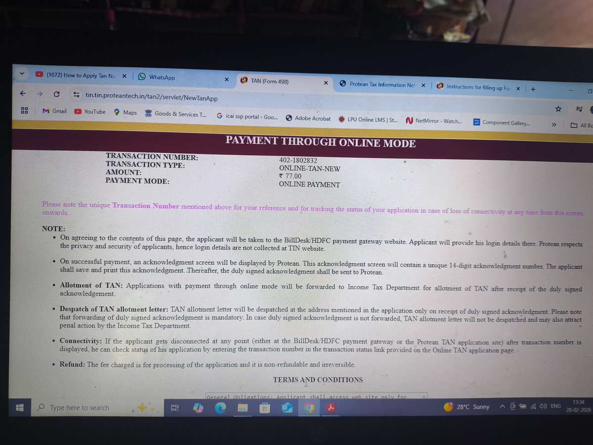 Chiranj56876307's tweet photo. Made twice payment for Tan number application but after deducting of money screen froze @IncomeTaxIndia @nir https://t.co/aw8FGFtuAG