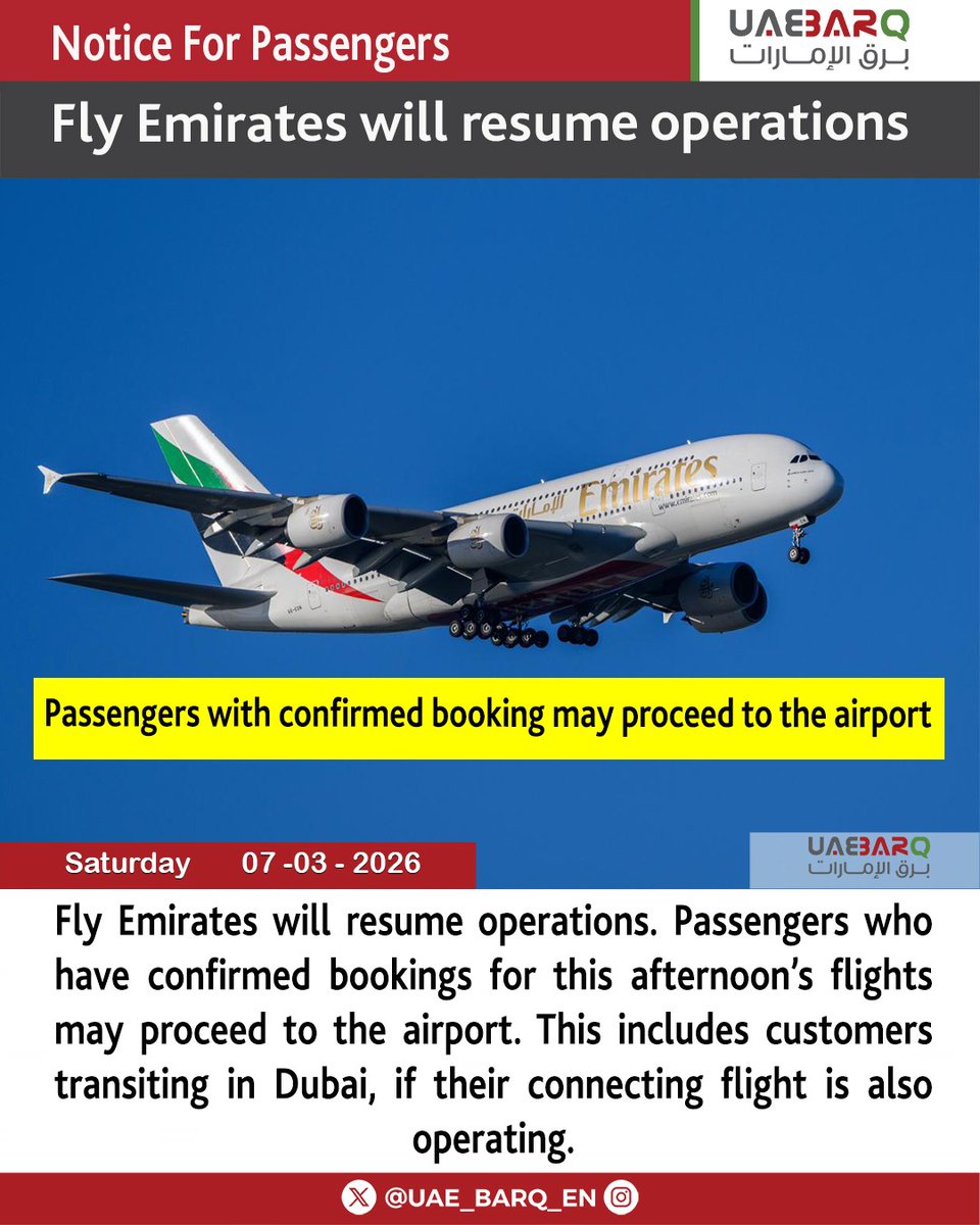 UAE_BARQ_EN's tweet image. #Fly Emirates will resume operations.

#UAE_BARQ_EN