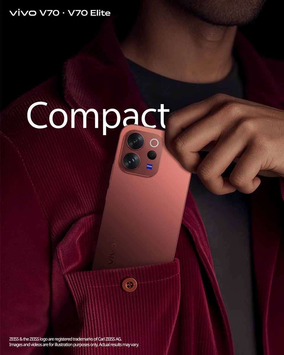 Vivo_India's tweet photo. The new vivo V70.V70 Elite in Compact Design with Metal Frame is where minimal design meets bold statement.

Buy now! 

#vivoV70Series #ZEISSPortraitSoPro #MomentsOfJoy https://t.co/0Tp7Cj4teS