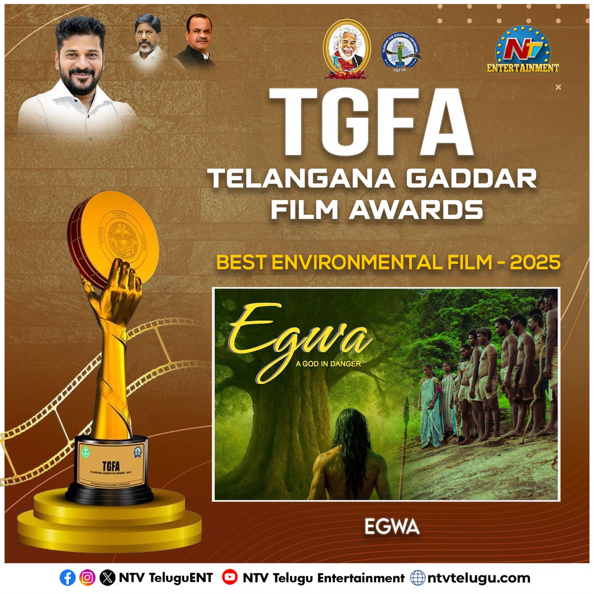 NtvTeluguEnt's tweet photo. Gaddar Telangana Film Awards 2025 :
Best Environmental Film: Egwa
#Egwa #TGFA2025 #GaddarFilmAwards2025 #GaddarAwards #NTVTelugu https://t.co/rfnZwBemLd