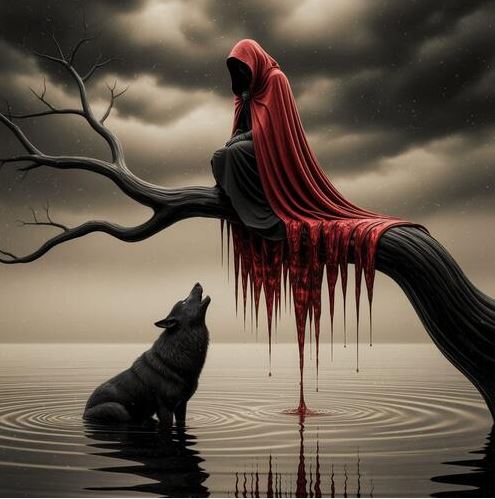 iam_ginghs's tweet image. Blood drips slow
into rippling chill, liquid dances  

Hooded figure perched, hushed, velvet crimson—
breath held  

Lone wolf stands witness
howl cuts silence, echoes still heartbeats

#poetry #micropoetry 
#PicturePrompt
