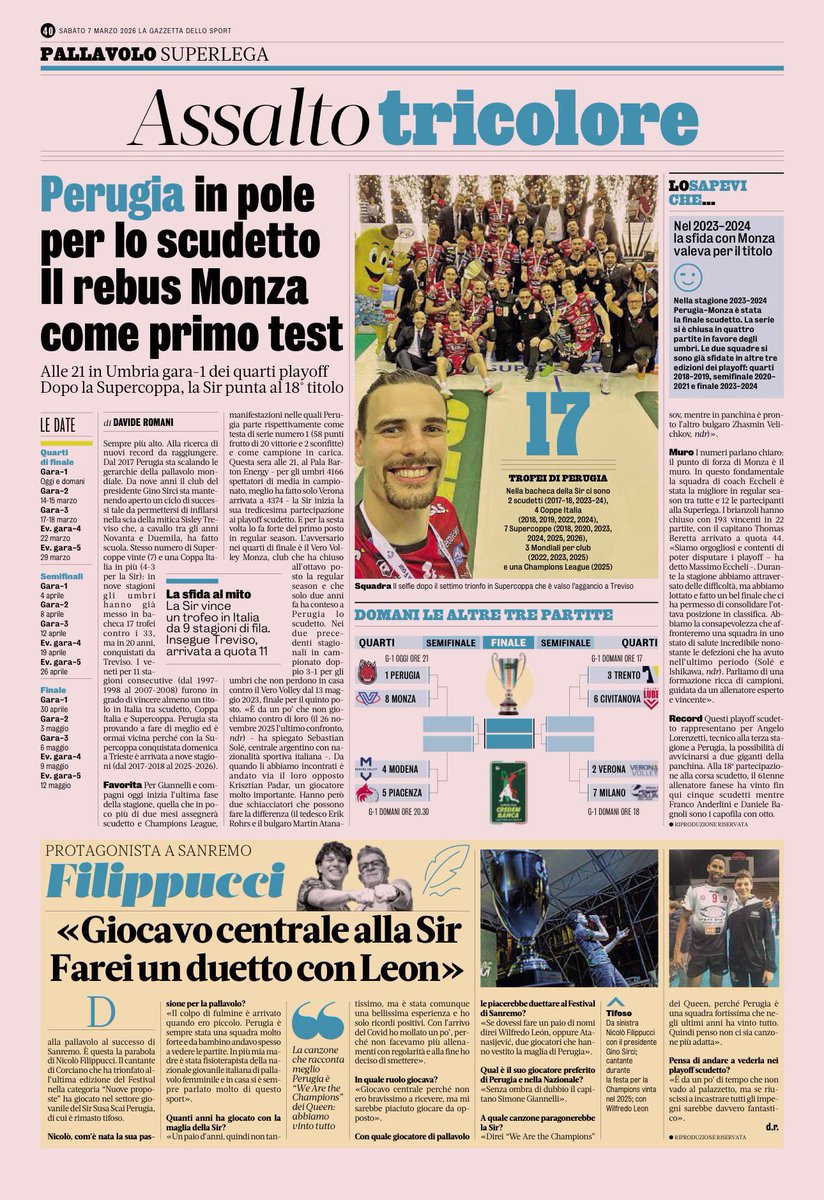 SIRVolleyPG's tweet image. Iniziano i Play Off! La presentazione del match di oggi su La Gazzetta dello Sport 😉@Gazzetta_it 

P.S. Nicoló quando vuoi… ti aspettiamo! 😎

#BlockDevils